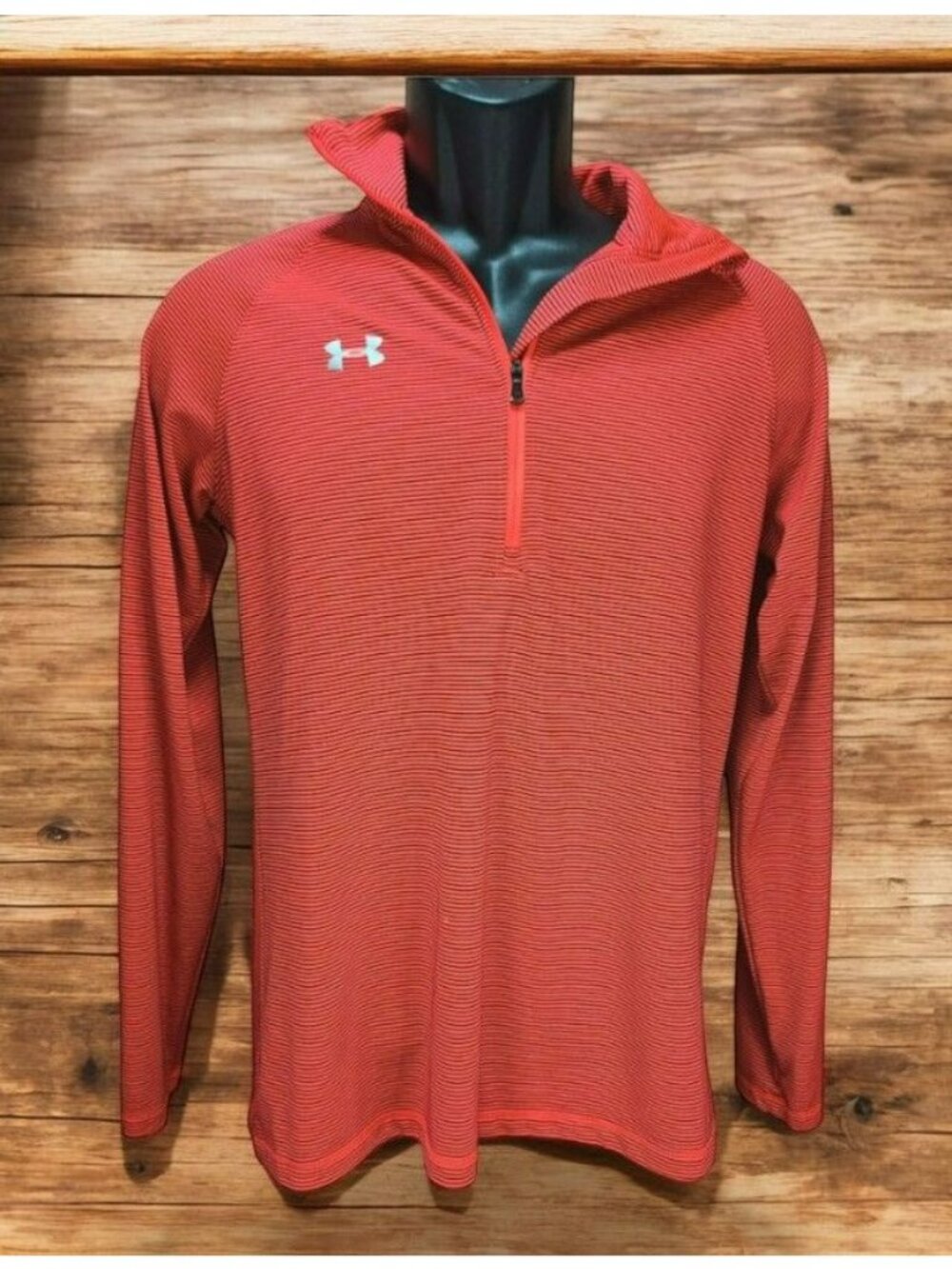 Under Armour Mens Orange Striped Quarter-Zip Pullover Small